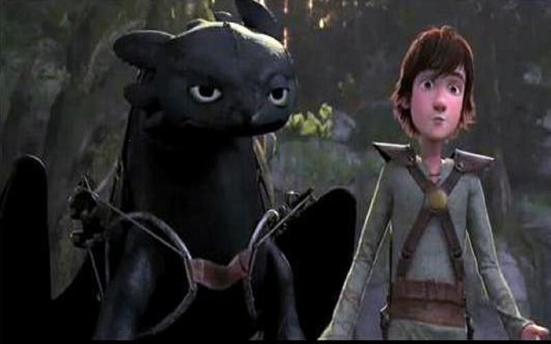 Hiccup and Toothless in forest