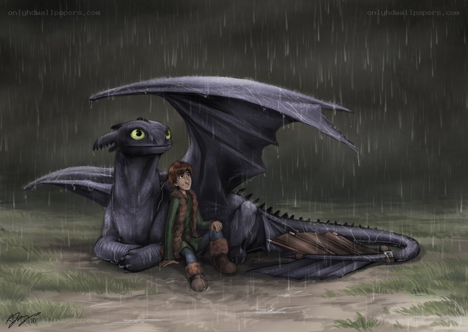 Hiccup and Toothless in the rain