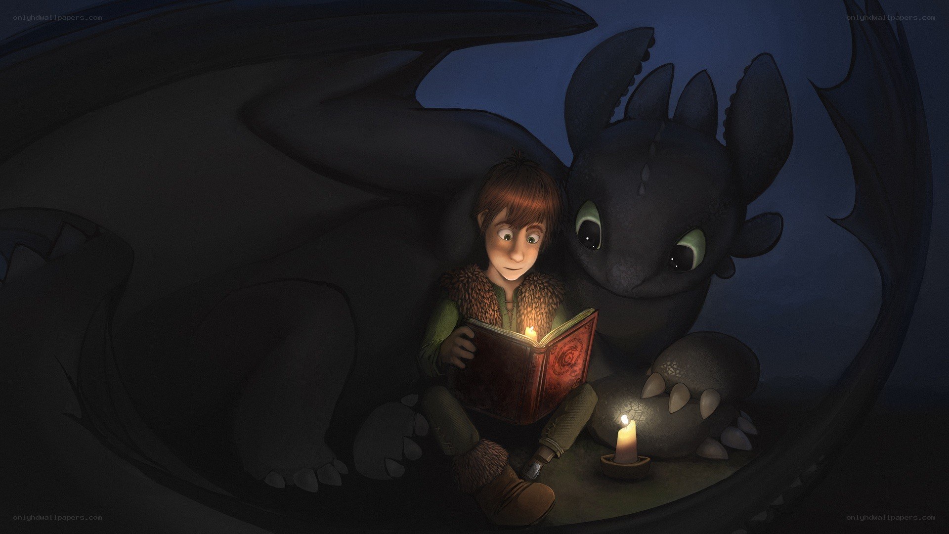 Hiccup and Toothless reading together