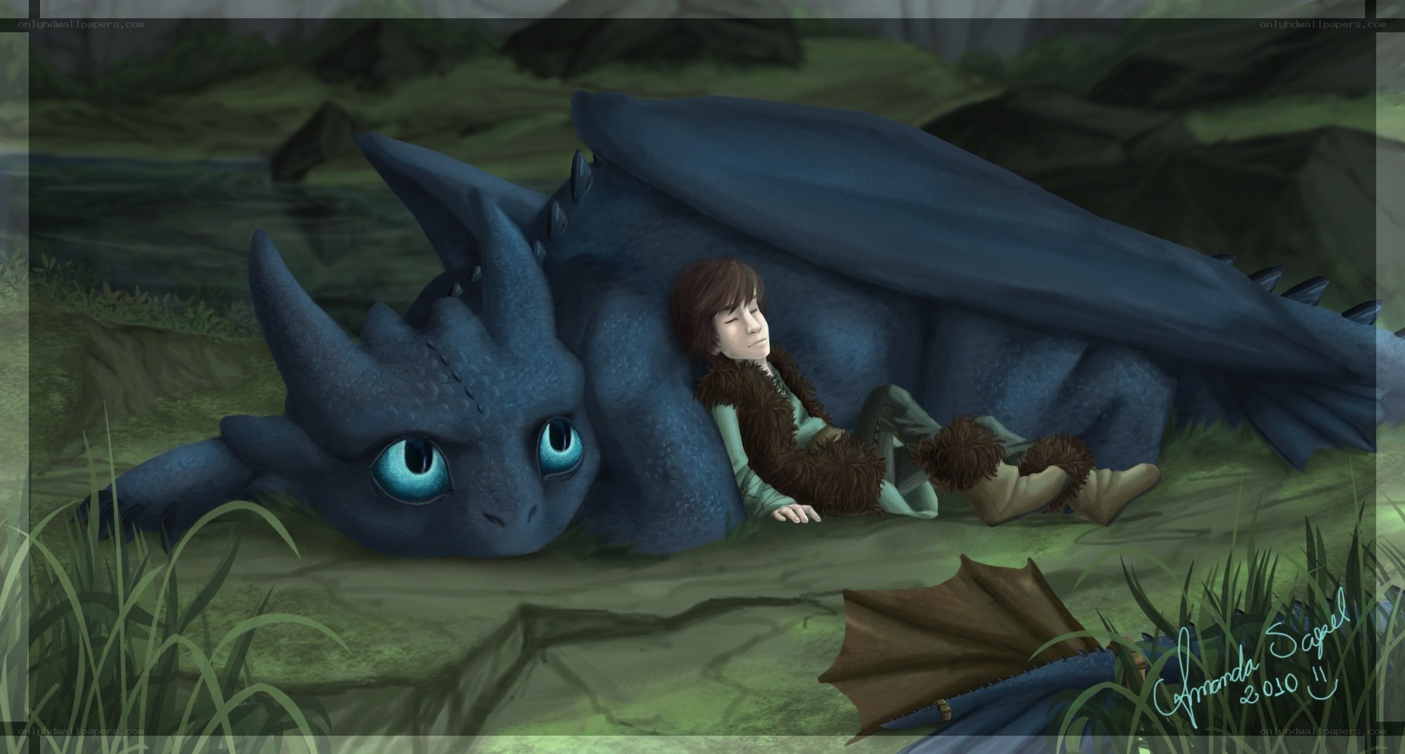 Hiccup and Toothless sleeping