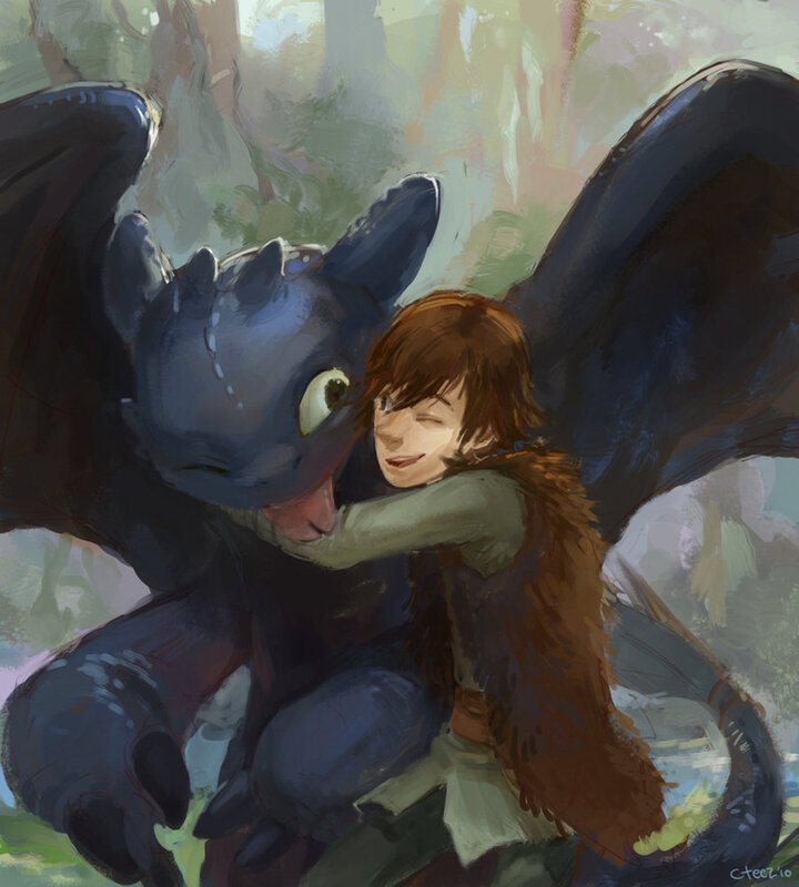 Hiccup hugging Toothless