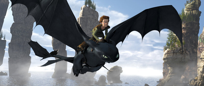 Hiccup riding Toothless