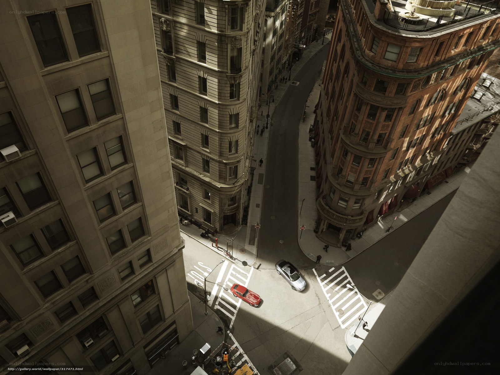 High-angle city street view