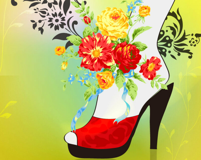 High-heeled Shoe with Flowers — Green