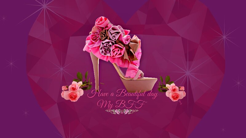 High-heeled Shoe with Flowers — Purple