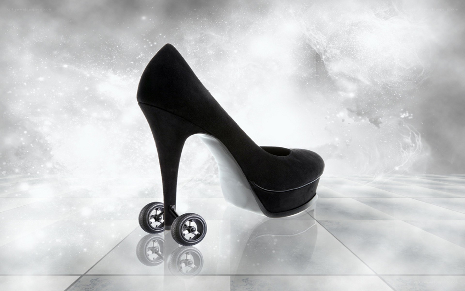 high-heeled shoe with wheels