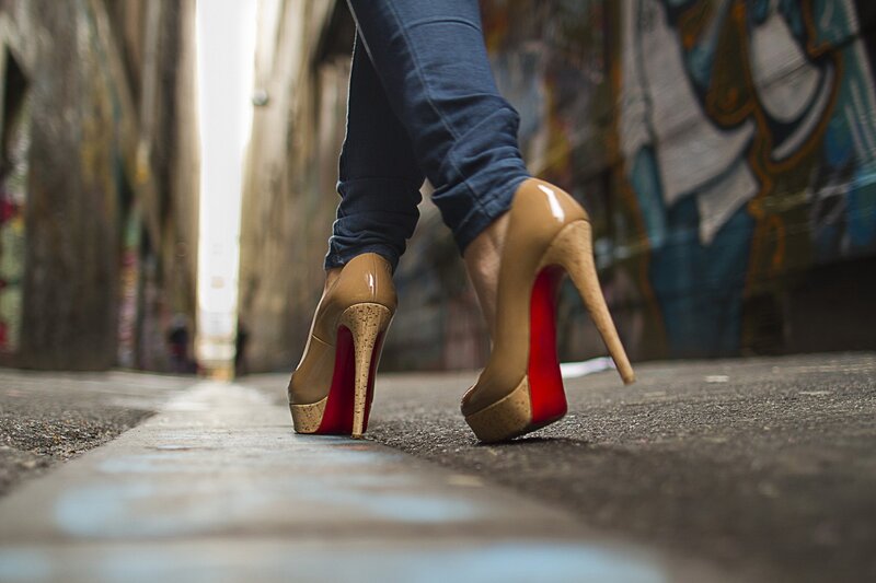 high heels on a city alley