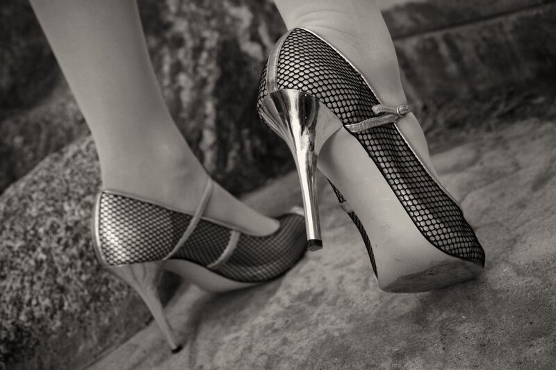 high heels on stone steps