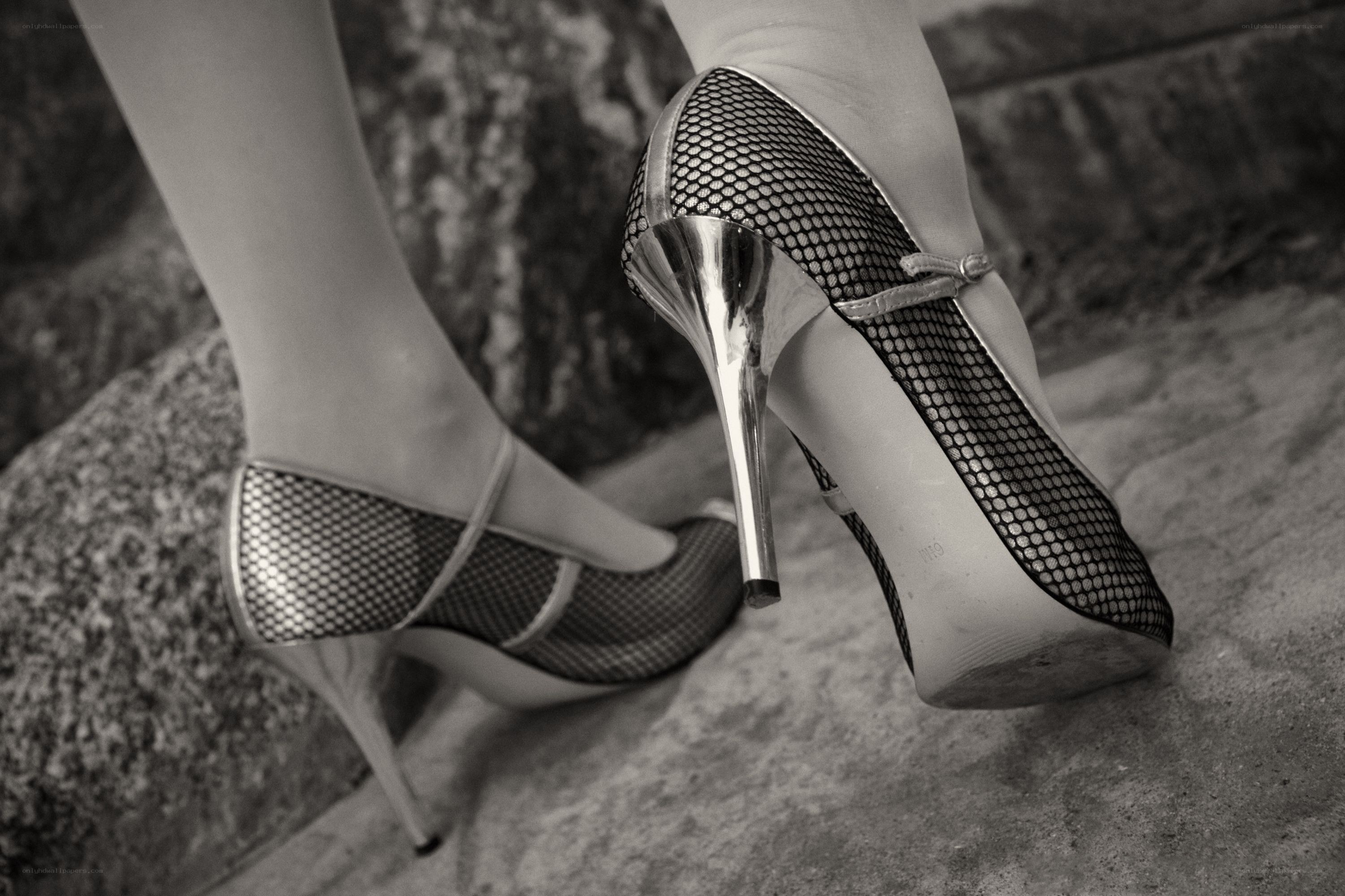 high heels on stone steps