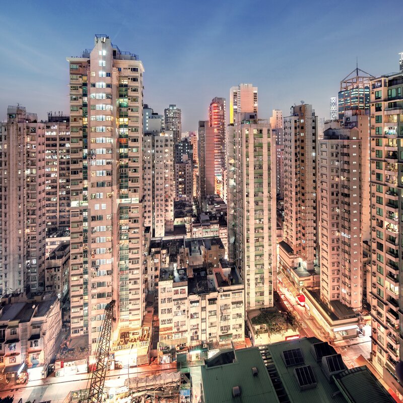 High-rise Buildings at Dusk — Blue, Dramatic