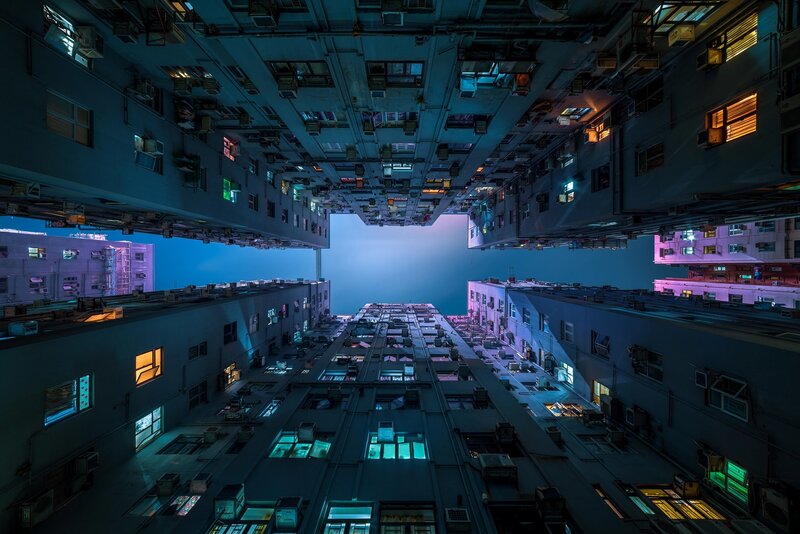 High-rise Buildings at Night — Blue, Dramatic