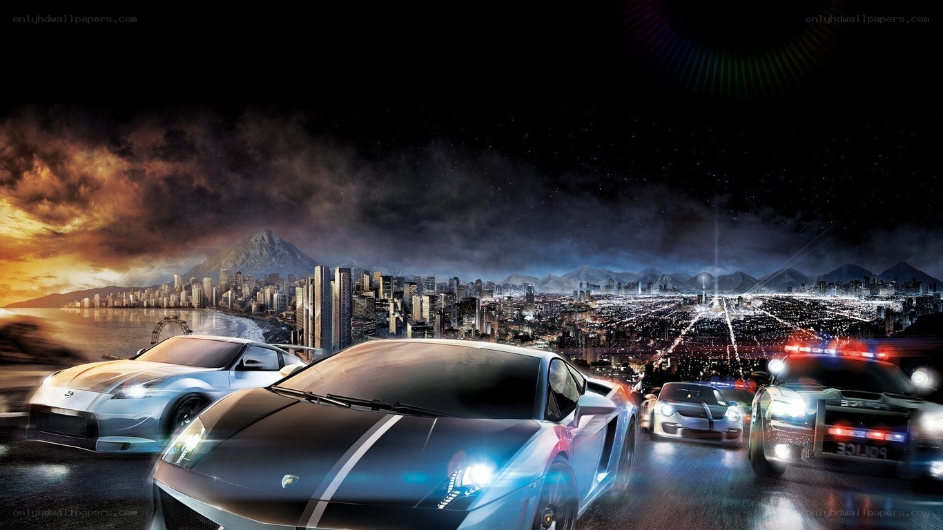High-speed car chase at night