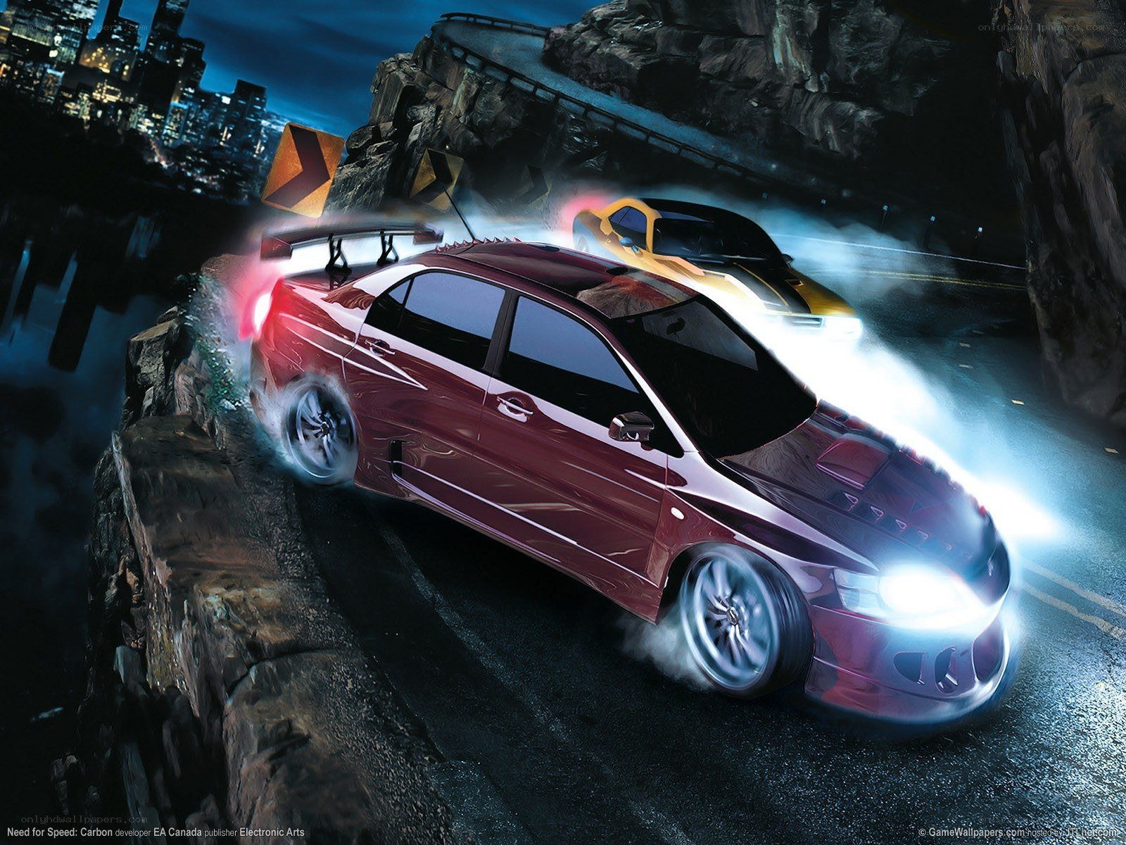 High-speed car chase at night