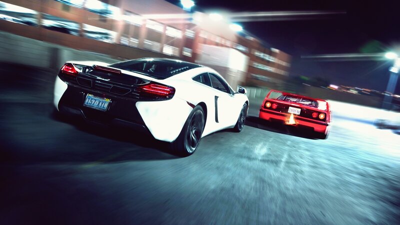 High-speed car chase at night