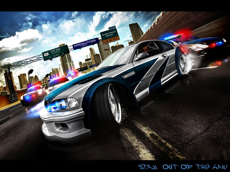 High-speed car chase in city