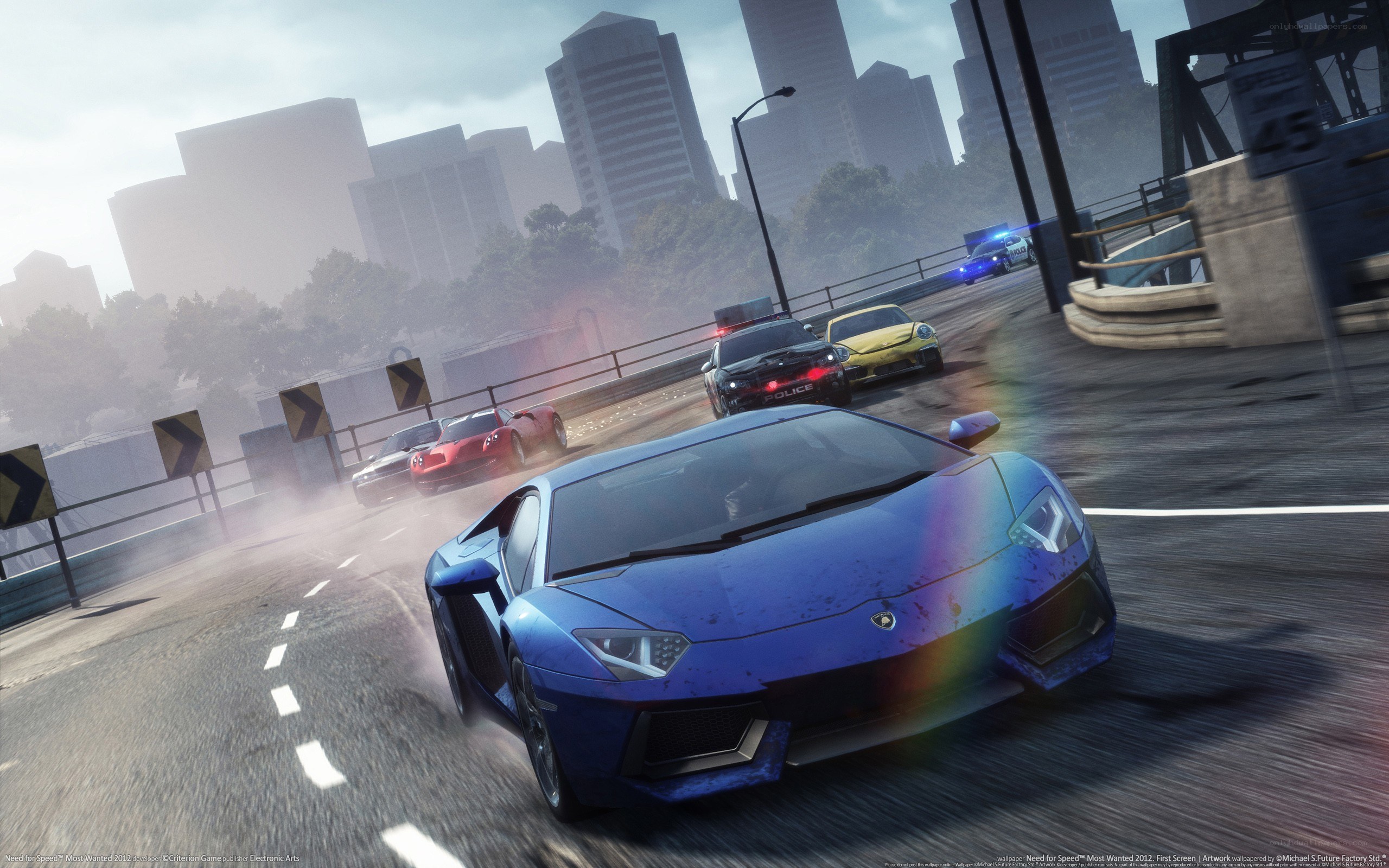 High-speed car chase in city