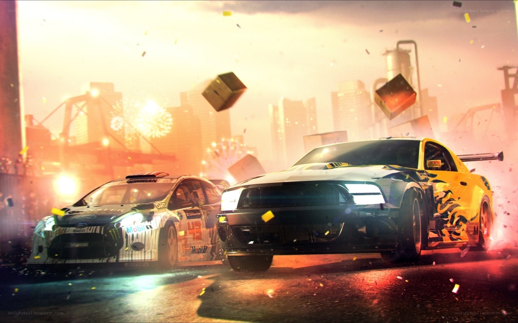 High-speed car chase in city