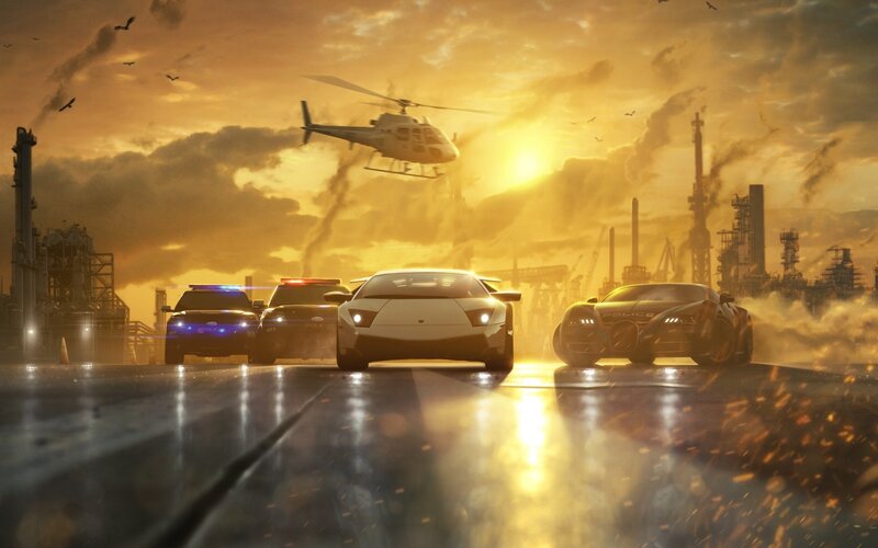 High-speed chase at sunset