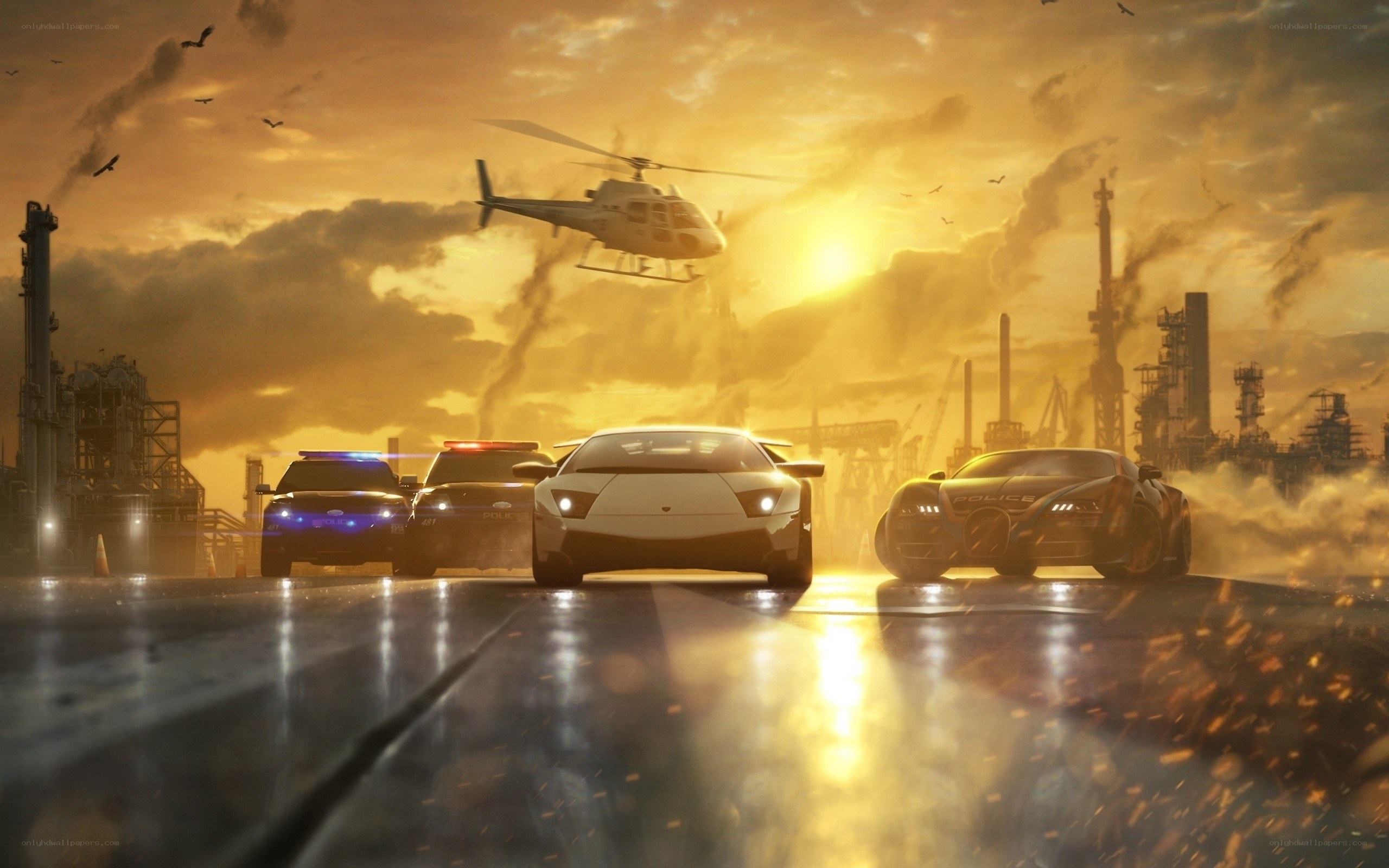 High-speed chase at sunset