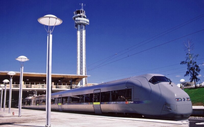 high-speed train at airport station