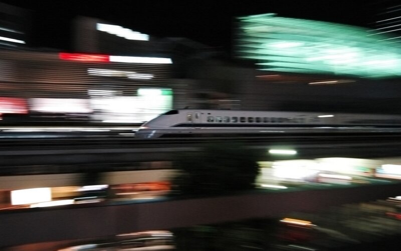 high-speed train at night