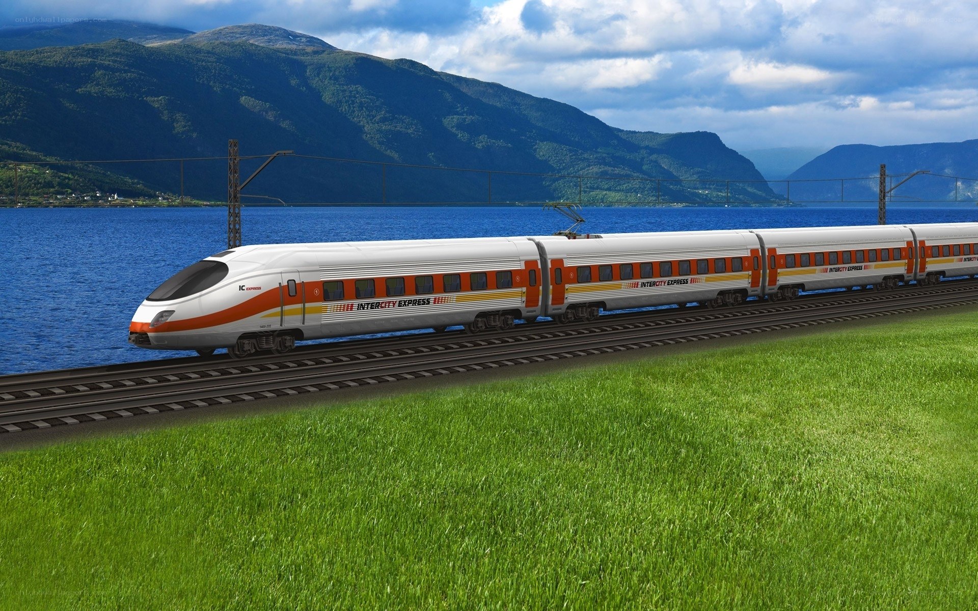 High-speed train by a fjord