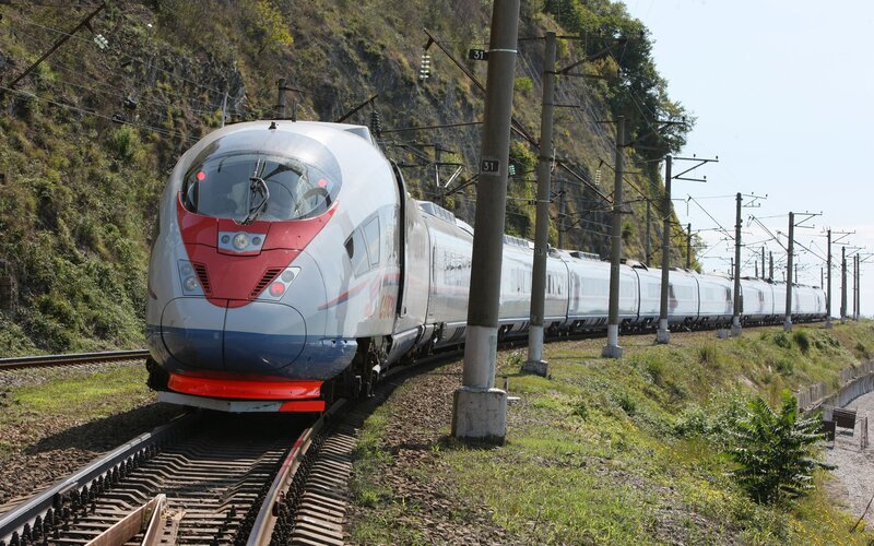 high-speed train on mountain track