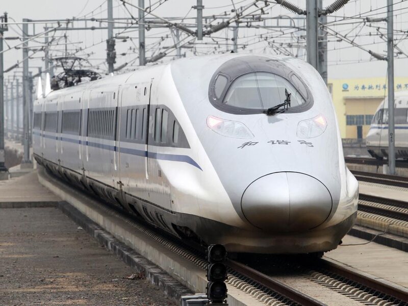 High-speed Train on Tracks — Silver