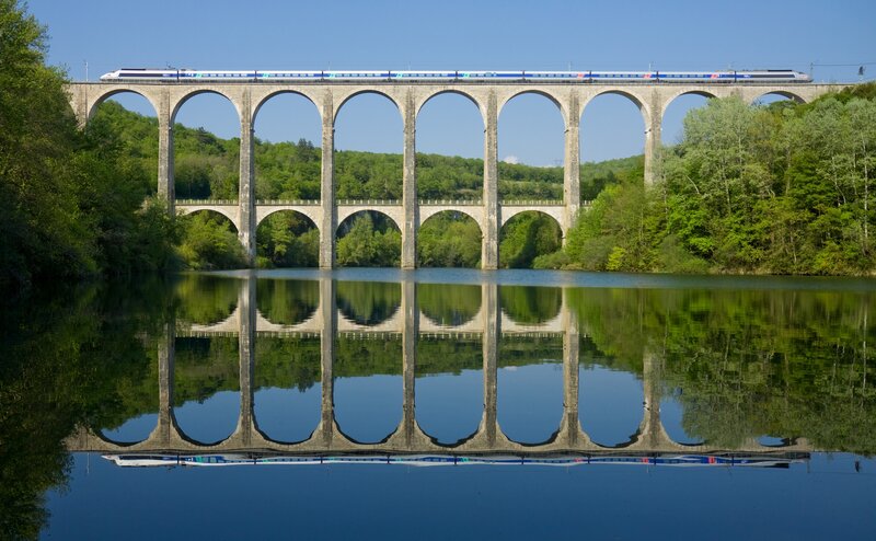 High-speed Train on Viaduct — Blue