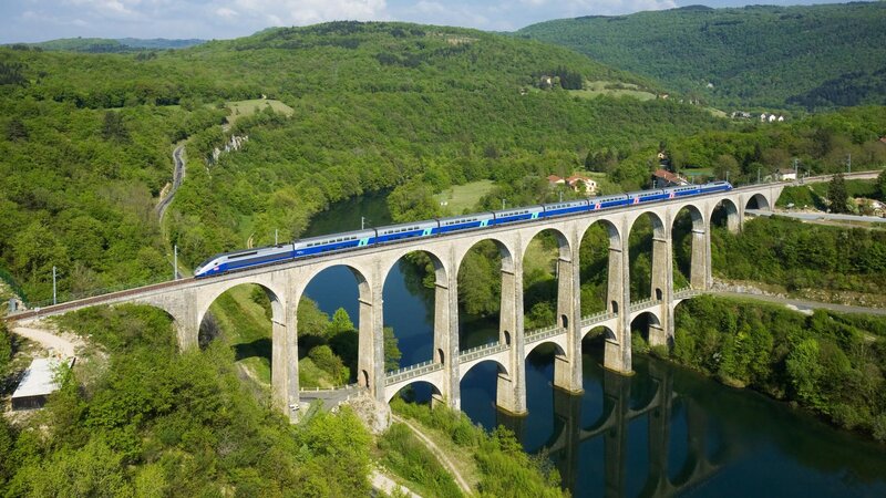 High-speed Train on Viaduct — Green, Serene
