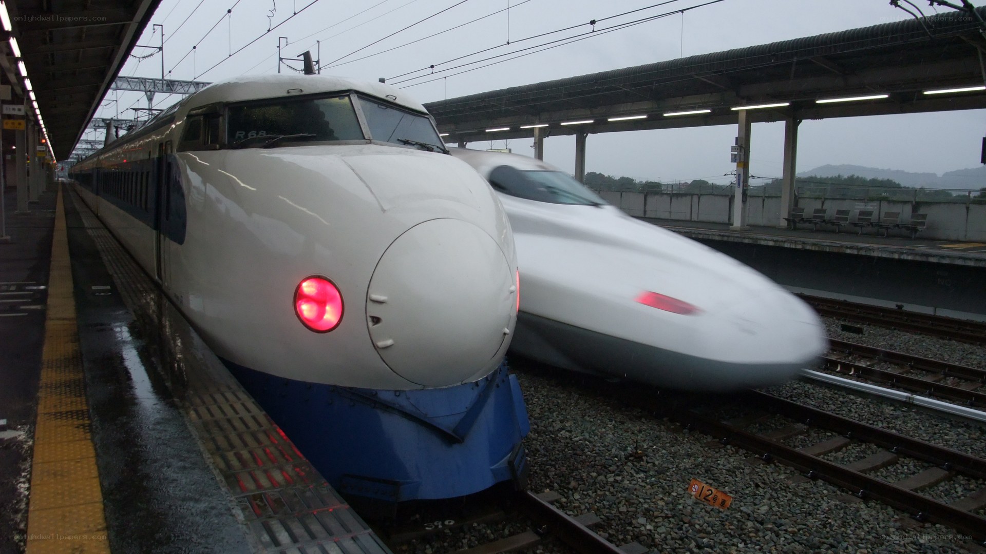 High-speed trains at a station