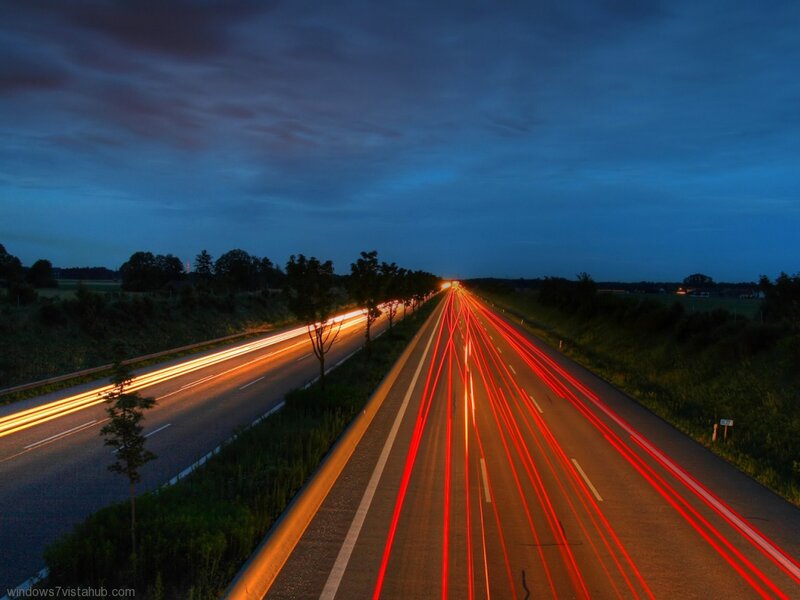Highway at Dusk — Blue, Dramatic, Night, Photograph