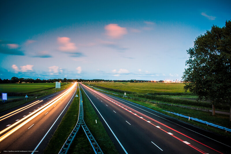 Highway at Dusk — Blue, Serene, Photograph