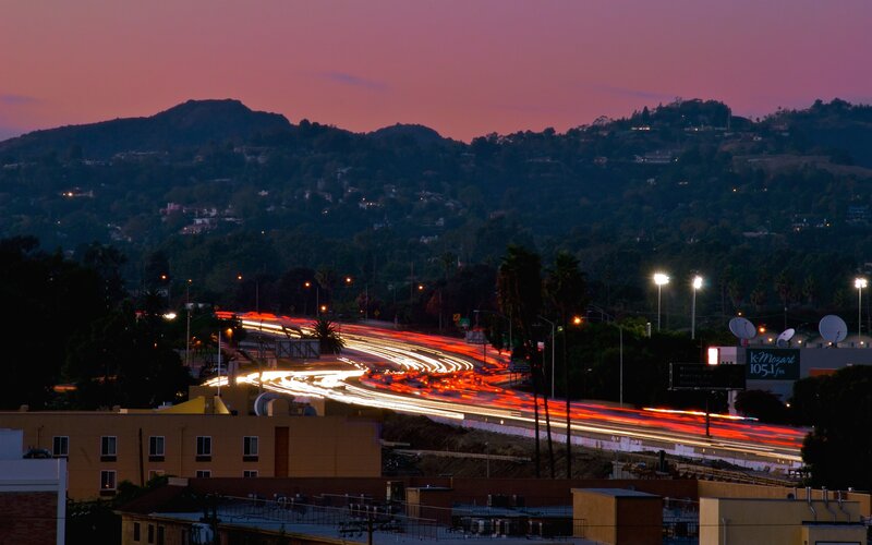 Highway at Dusk — Purple, Dramatic, Sunset