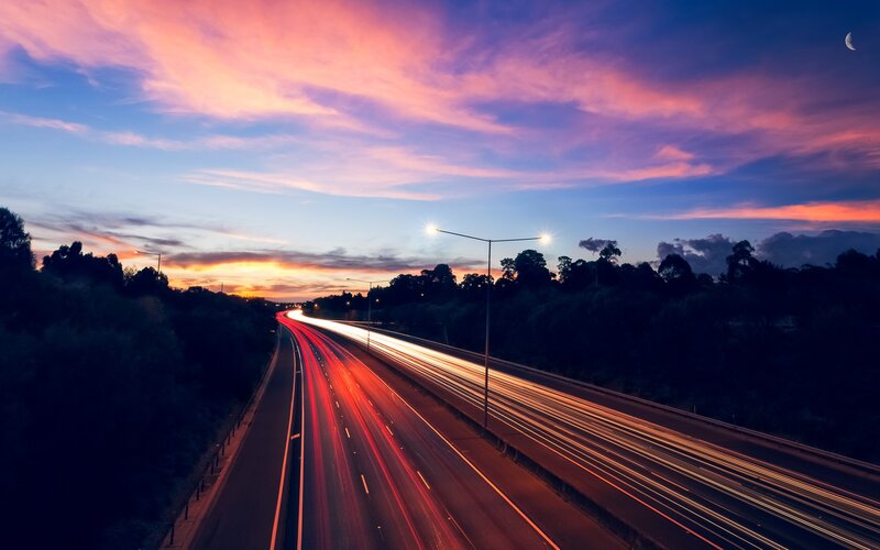 Highway at Dusk — Purple, Dramatic