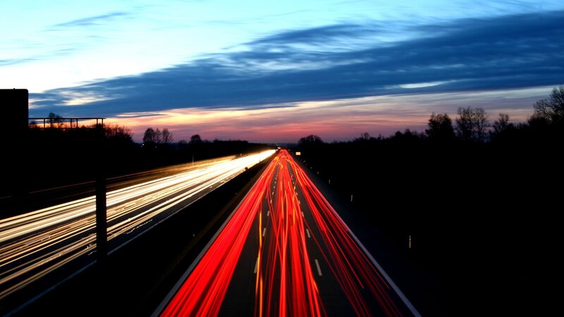 Highway at Dusk — Red, Dramatic, Sunset