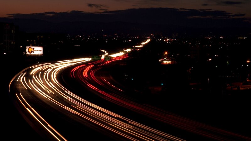Highway at Night — Black, Dark, Photograph, Billboard