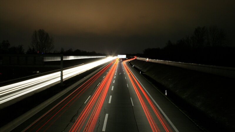 Highway at Night — Black, Dark, Photograph, Cars, Light Trails