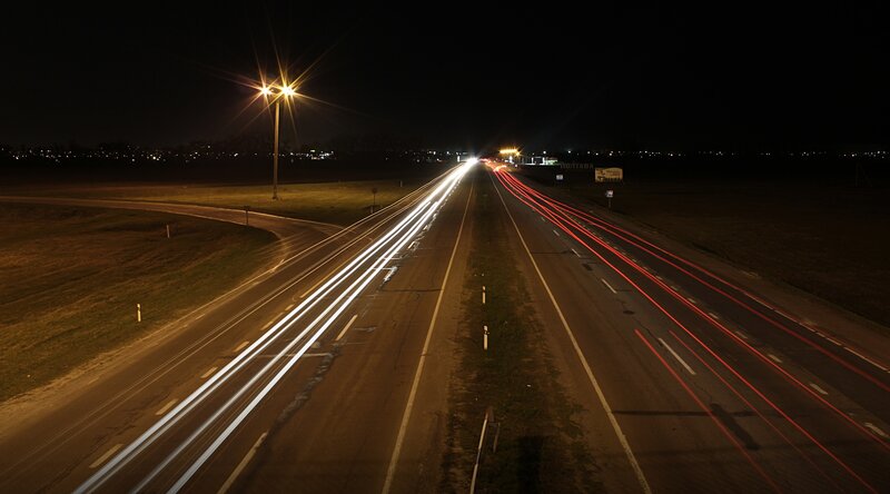 Highway at Night — Black, Dark, Photograph, Lights, Road