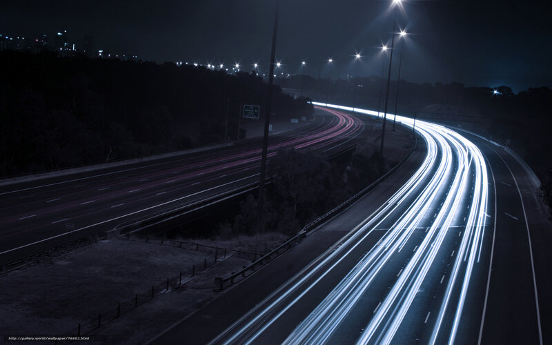 Highway at Night — Black, Dark, Photograph, Lights