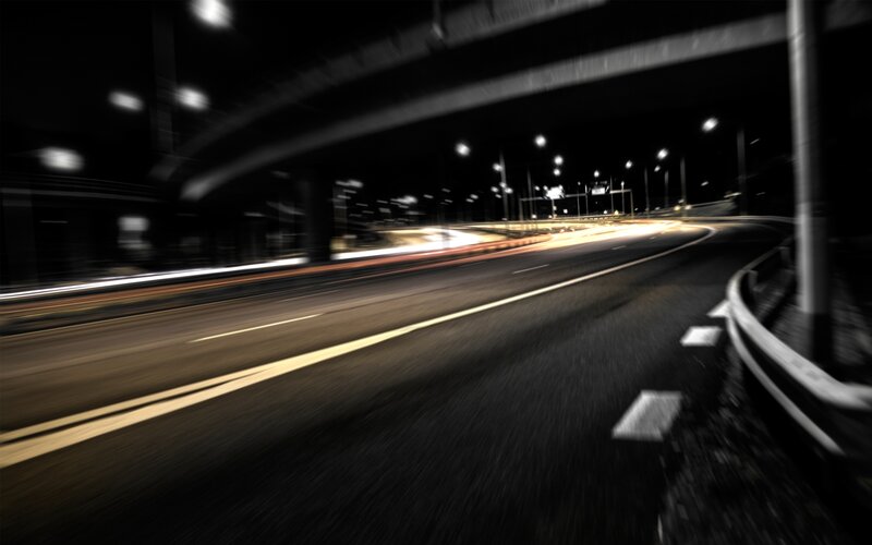 Highway at Night — Black, Dark, Photograph, Road, Lights