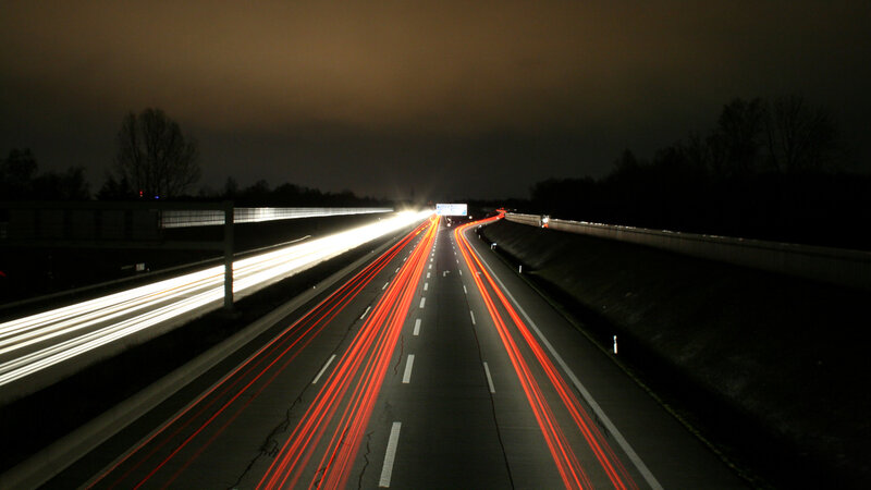 Highway at Night — Black, Dark, Photograph