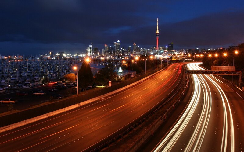 Highway at Night — Black, Dramatic, Photograph, City Skyline, Marina, Skyscraper