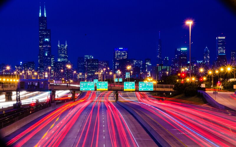 Highway at Night — Blue, Dramatic, Photograph