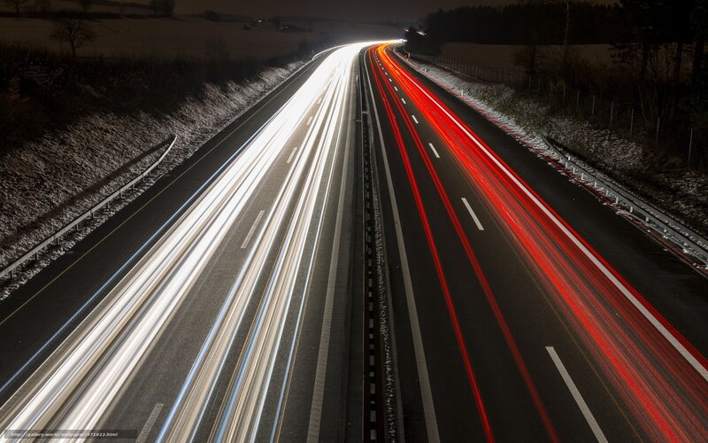 Highway at Night — Red, Dynamic, Photograph