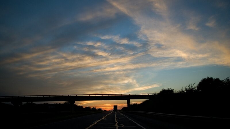 Highway at Sunset — Blue, Dramatic, Photograph