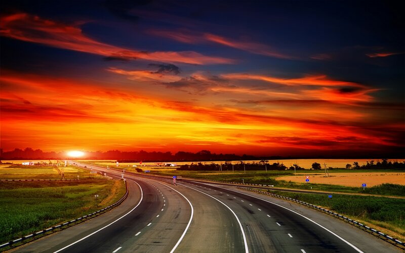 Highway at Sunset — Dramatic