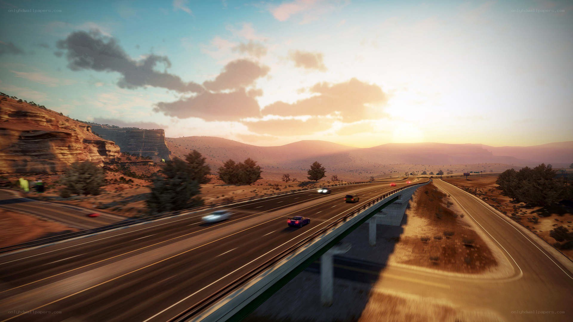 Highway at sunset in desert