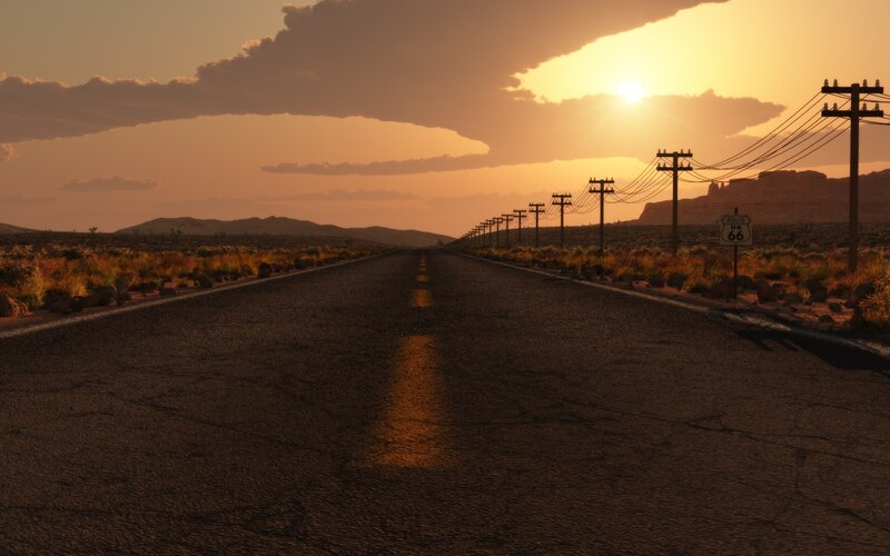 Highway at Sunset — Orange, Serene, 3d Render