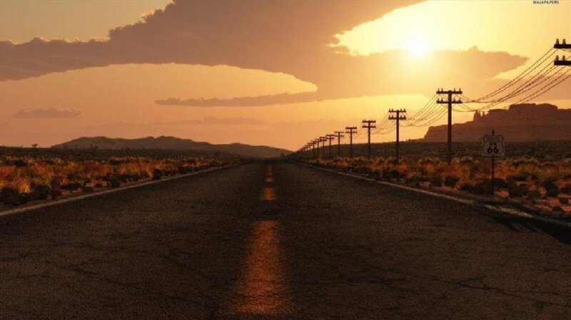 Highway at Sunset — Orange, Serene, Digital Art